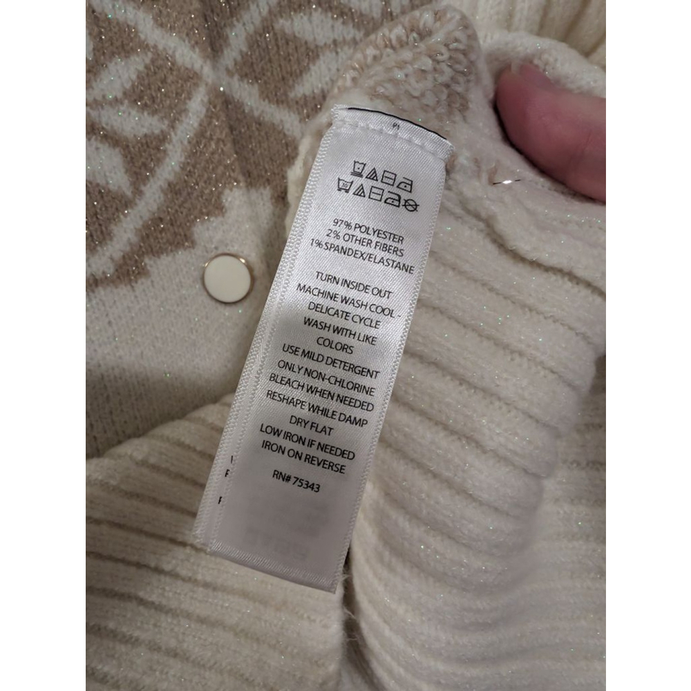 Women's Cupcakes and Cashmere Beige & White Snowflake Cardigan‎ M - Picture 4 of 6